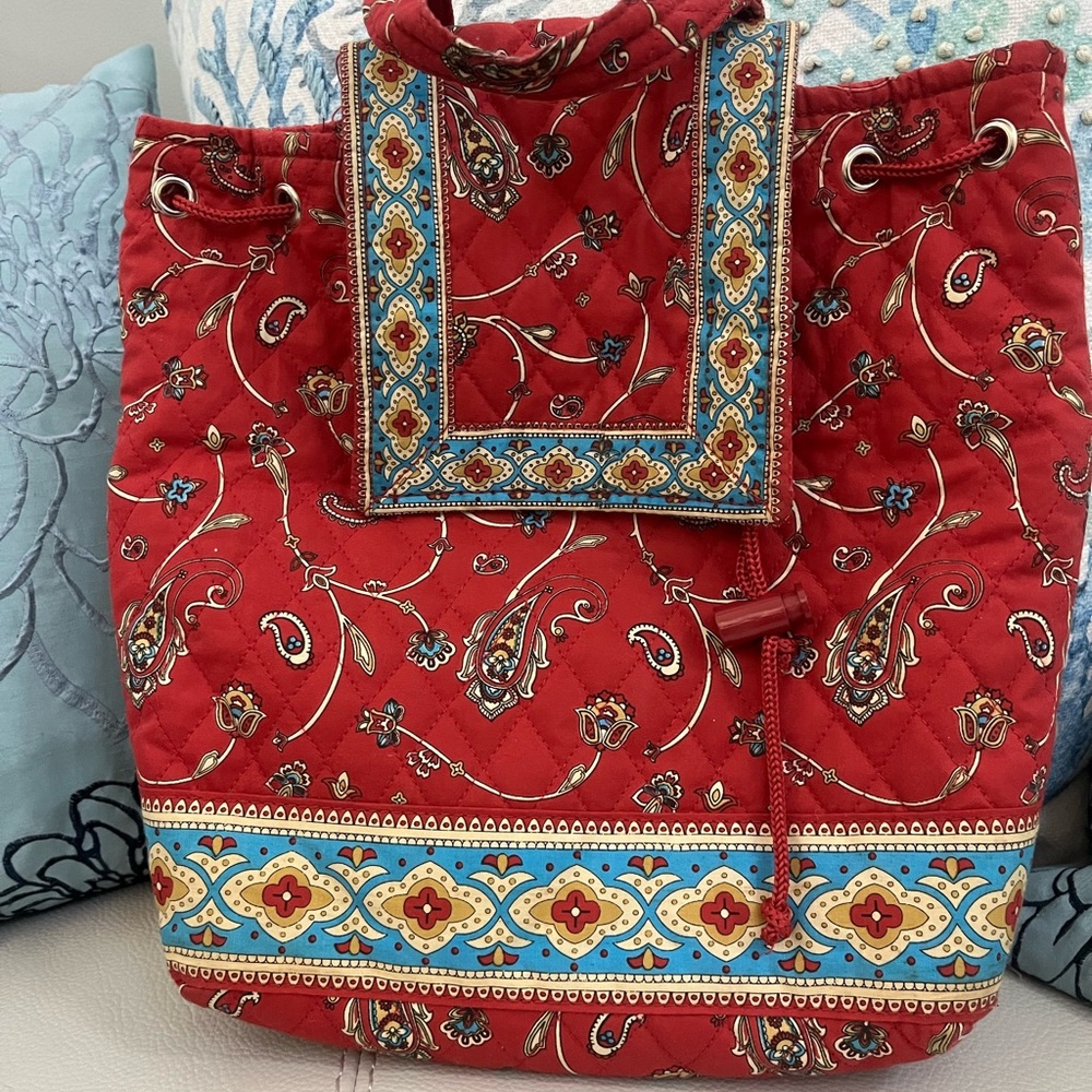Brand New w/o Tags!! Naturalizer Red Quilted Paisley Drawstring Shoulder Bag